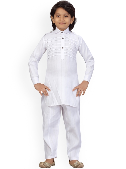 

LITTLE MAFIA BY Aarika Boys White Pure Cotton Kurti with Salwar