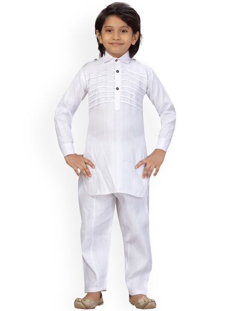 

LITTLE MAFIA BY Aarika Boys White Pleated Pure Cotton Pathani Kurta with Pyjamas