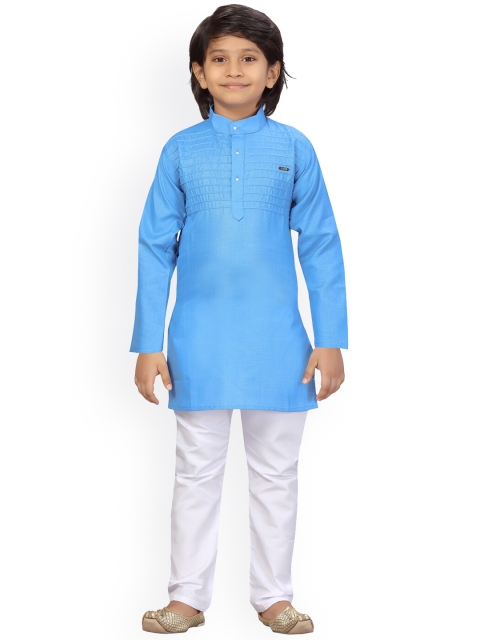 

LITTLE MAFIA BY Aarika Boys Blue & White Pure Cotton Kurta with Pyjamas