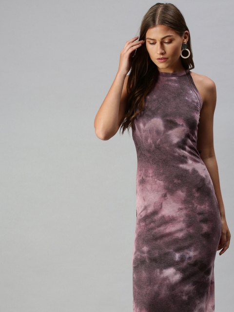 

London Rag Purple & Burgundy Tie and Dye Dyed Halter Neck Bodycon Maxi Dress