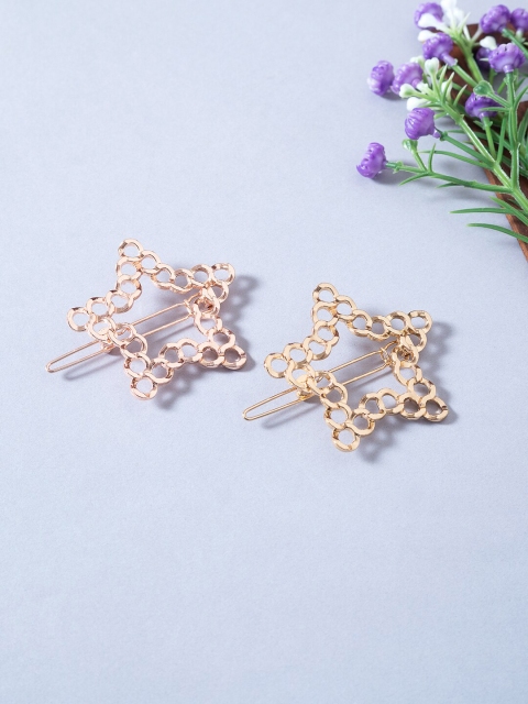 

Golden Peacock Women Set of 2 Gold-Toned & Rose Gold-Toned Star Shaped Hair Pins