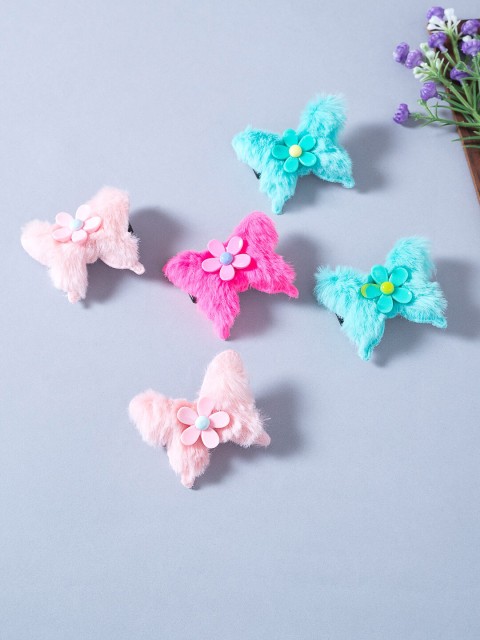 

Golden Peacock Girls Set of 5 Pink & Blue Butterfly Shaped Fur Alligator Hair Clip
