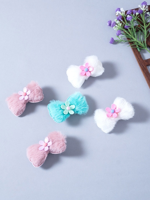 

Golden Peacock Girls Pack Of 5 Bow Shaped Fur Embellished Alligator Hair Clip, White