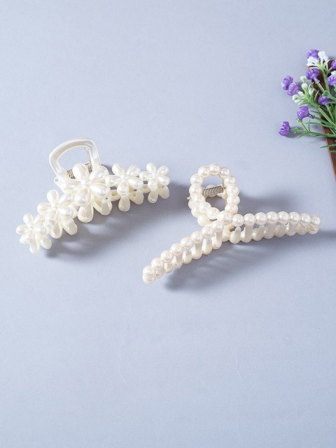 

Golden Peacock Women White Set of 2 Embellished Claw Clip