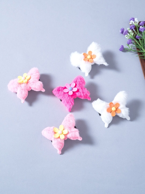 

Golden Peacock Girls Set of 5 Pink & White Butterfly Shaped Fur Alligator Hair Clips