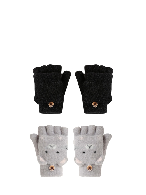 

FabSeasons Kids Pack Of 2 Patterned Hand Gloves, Black