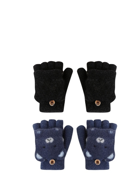 

FabSeasons Kids Pack Of 2 Patterned Hand Gloves, Black