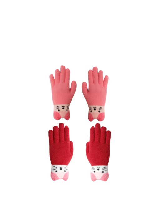 

FabSeasons Kids Pack Of 2 Self-Design Knitted Winter Gloves, Pink