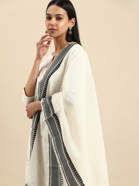 

Shaily White Woven Design Cotton Silk Dupatta