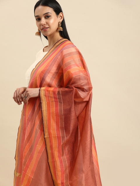

Shaily Orange & Gold-Toned Woven Design Cotton Silk Dupatta