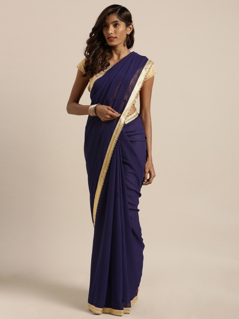 

Viva N Diva Navy Blue & Gold-Toned Poly Georgette Saree