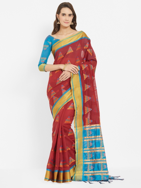 

Viva N Diva Women Rust Woven Design Silk Blend Tussar Saree
