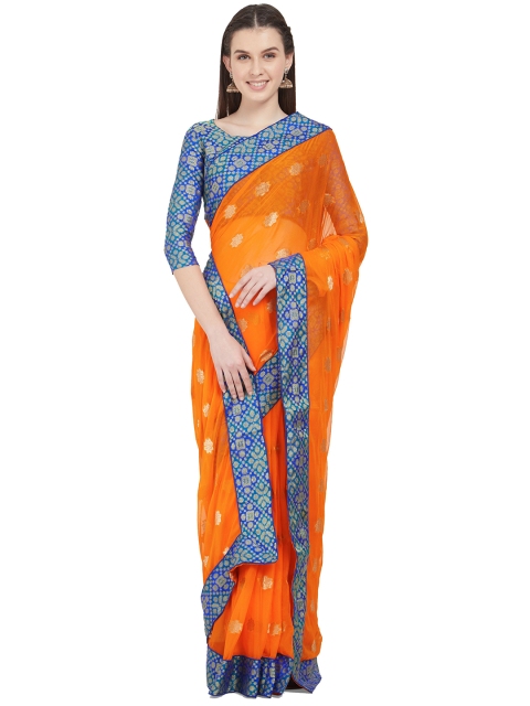

Viva N Diva Orange & Blue Zari Banarasi Saree