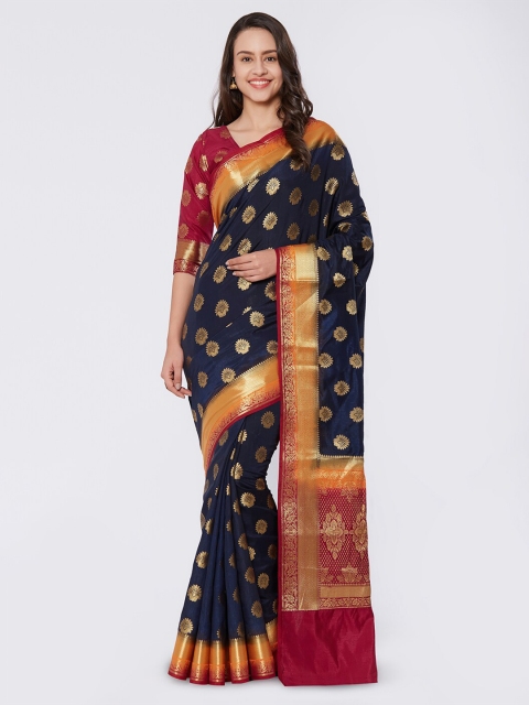 

Nimayaa Navy Blue & Gold-Toned Zari Silk Blend Kanjeevaram Saree