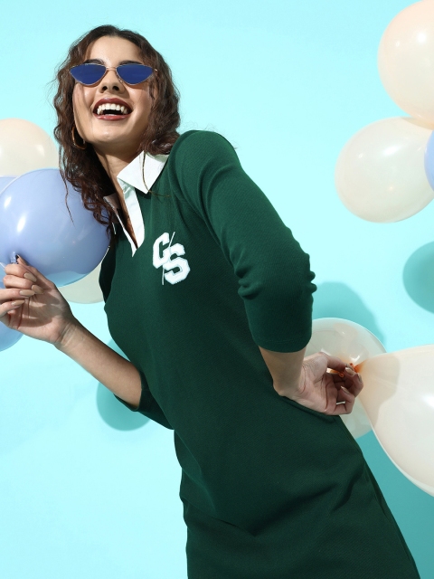 

COVER STORY Women Gorgeous Green Solid Knitted Dress