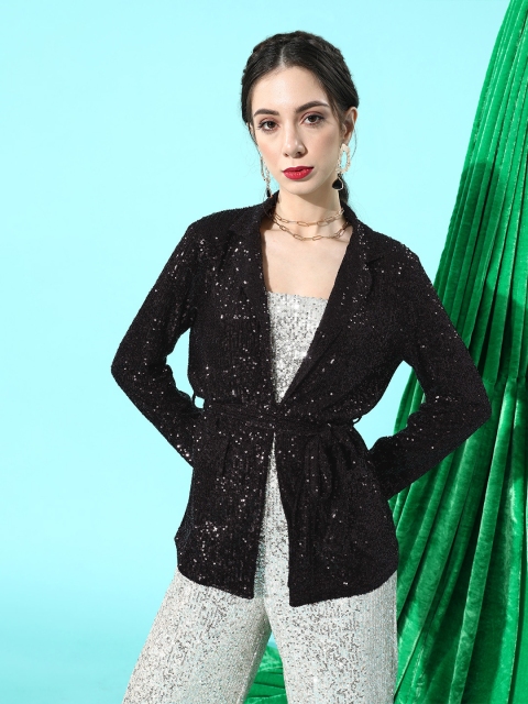 

COVER STORY Women Stylish Black Solid Bling and Sparkly Jacket