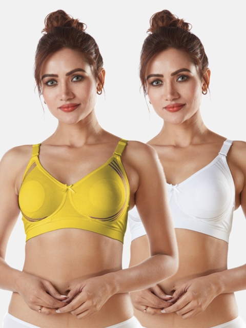

Sonari Women Yellow & White Solid Pack of 2 Regular Non Padded T Shirt Bra