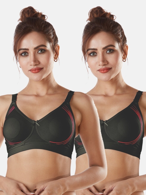 

Sonari Women Black Solid Pack of 2 Regular Non Padded T Shirt Bra