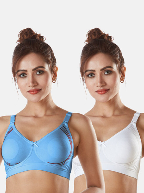 

Sonari Women Blue & White Solid Pack of 2 Regular Non Padded T Shirt Bra