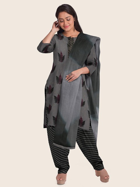 

Pothys Grey Printed Unstitched Dress Material