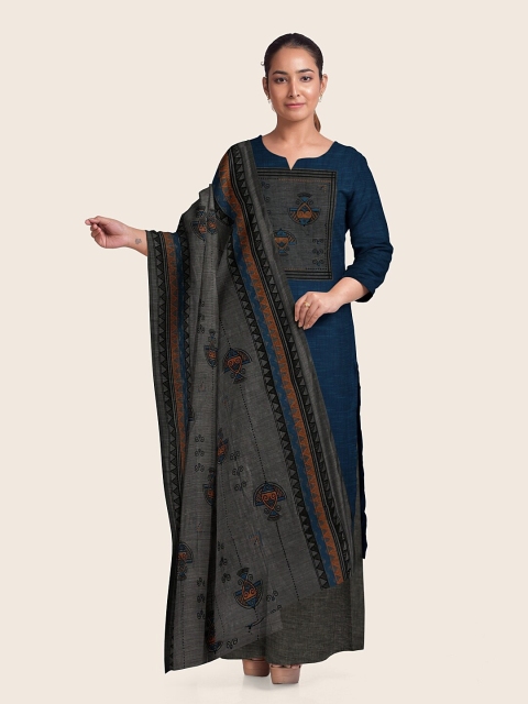 

Pothys Blue & Grey Printed Pure Cotton Unstitched Dress Material