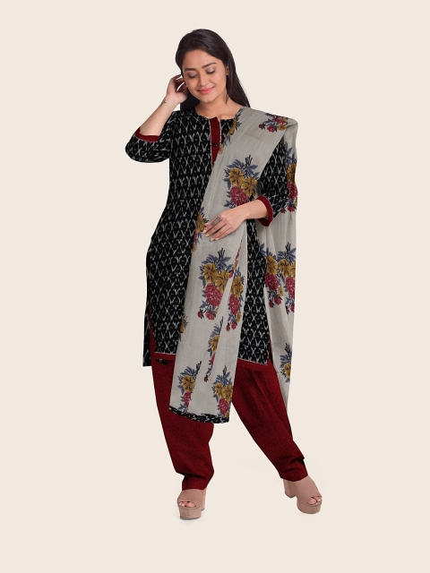 

Pothys Navy Blue & Red Printed Unstitched Dress Material