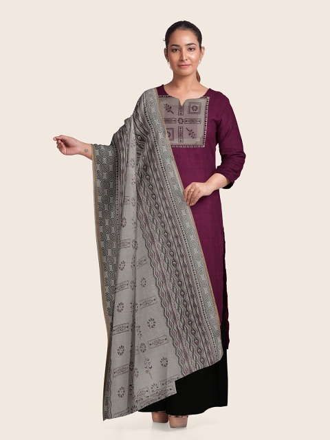 

Pothys Purple & Black Printed Pure Cotton Unstitched Dress Material