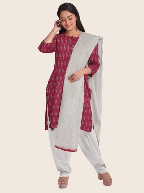 

Pothys Pink & White Printed Unstitched Dress Material