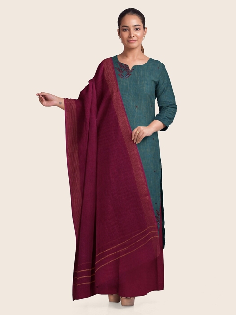 

Pothys Blue & Maroon Printed Pure Cotton Unstitched Dress Material
