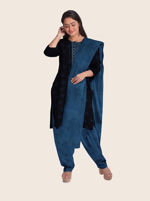 

Pothys Women Navy Blue & Blue Printed Unstitched Dress Material