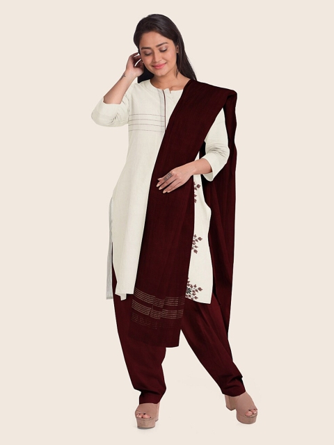 

Pothys White & Maroon Printed Pure Cotton Unstitched Dress Material