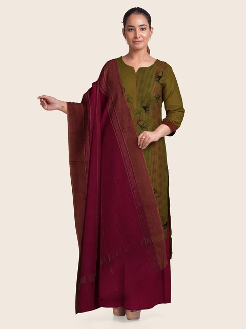

Pothys Green & Burgundy Printed Pure Cotton Unstitched Dress Material