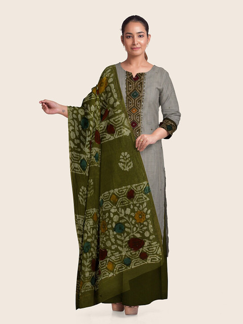 

Pothys Grey & Green Printed Unstitched Dress Material