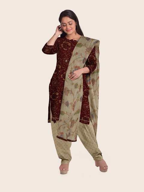 

Pothys Maroon & Cream-Coloured Printed Unstitched Dress Material