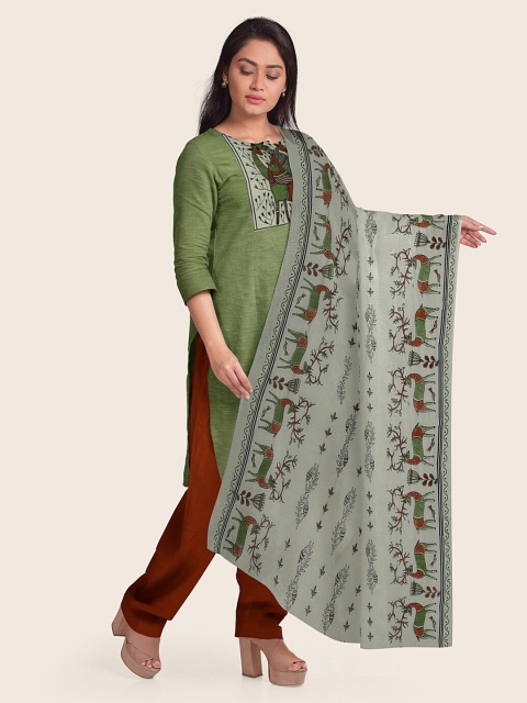 

Pothys Green & Maroon Printed Pure Cotton Unstitched Dress Material