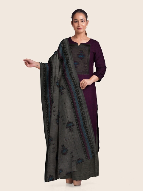 

Pothys Purple & Grey Printed Pure Cotton Unstitched Dress Material