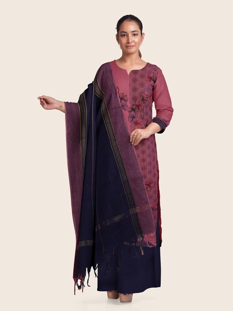 

Pothys Mauve & Navy Blue Printed Pure Cotton Unstitched Dress Material