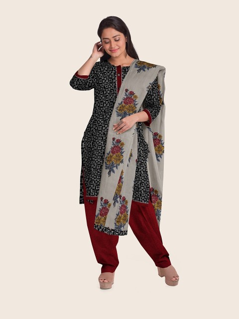 

Pothys Navy Blue & Red Printed Unstitched Dress Material