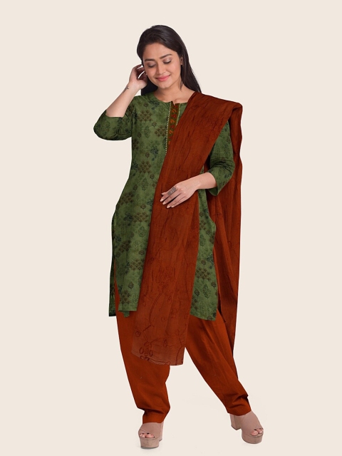 

Pothys Green & Rust Printed Unstitched Dress Material