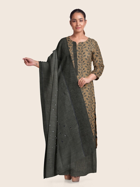 

Pothys Peach-Coloured & Grey Printed Unstitched Dress Material