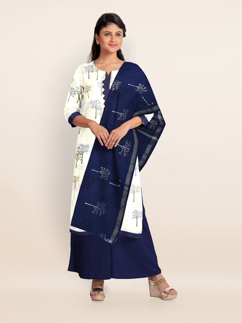 

Pothys Women White & Blue Floral Printed Unstitched Dress Material