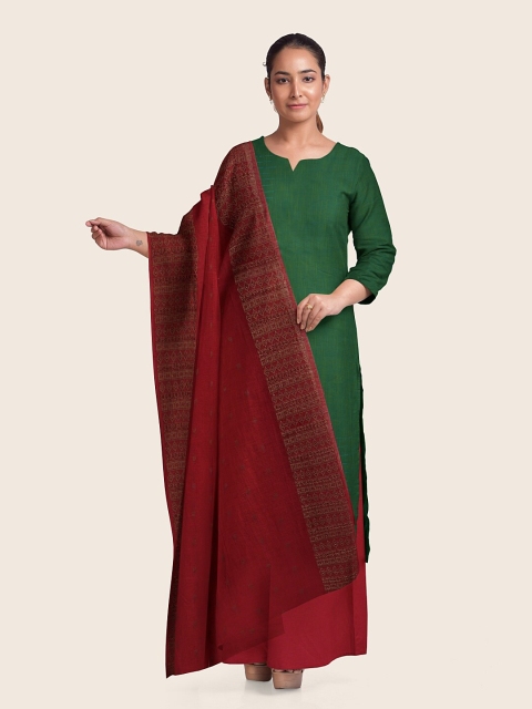 

Pothys Green & Maroon Embroidered Pure Cotton Unstitched Dress Material