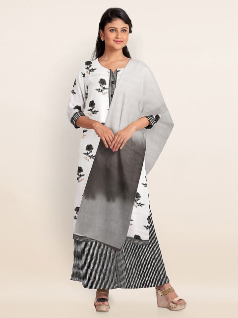 

Pothys White & Black Printed Unstitched Dress Material