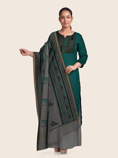 

Pothys Women Blue & Grey Geometric Printed Unstitched Dress Material