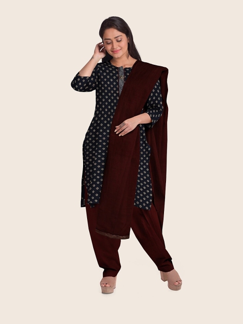 

Pothys Navy Blue & Maroon Printed Unstitched Dress Material