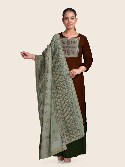 

Pothys Rust & Green Printed Pure Cotton Unstitched Dress Material