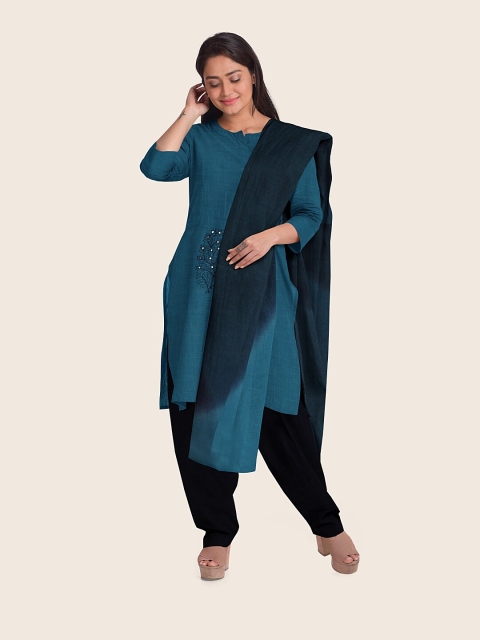 

Pothys Blue & Black Printed Unstitched Dress Material