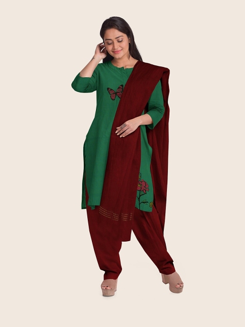 

Pothys Green & Maroon Printed Pure Cotton Unstitched Dress Material