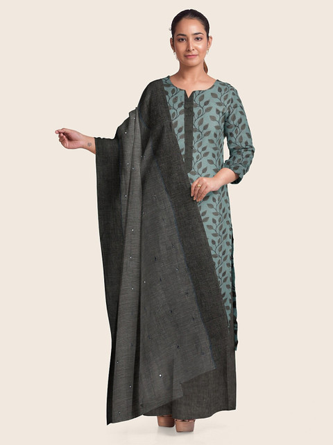 

Pothys Blue & Grey Printed Unstitched Dress Material