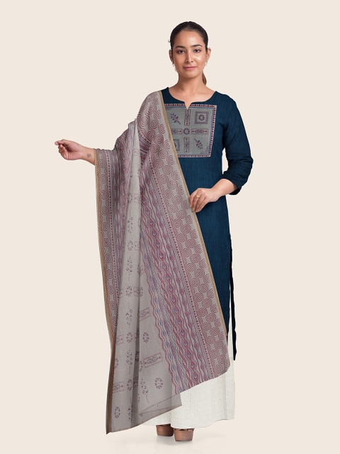 

Pothys Blue & Magenta Printed Pure Cotton Unstitched Dress Material